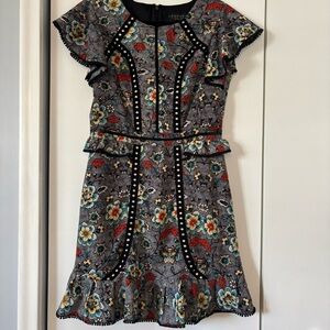 Laundry by Shelli Segal Women’s Floral Fit & Flare Mini Dress Size 6 Black Trim